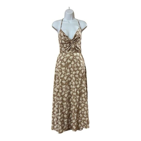 Lulus Womens Size M Picturesque Moments Brown Floral Print Strappy Maxi Dress - Picture 1 of 4
